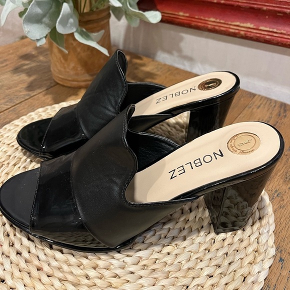 🖤 Noblez Black Patent Slide Heels – Size 39 - Picture 2 of 11